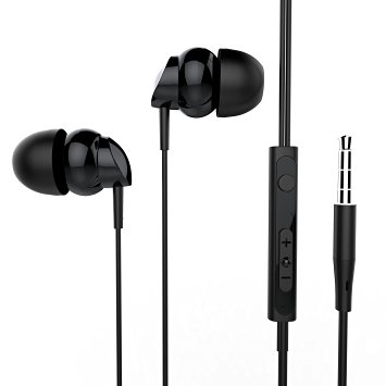 Vomercy Stereo Headphones Line Control Wired Earbuds Compatible Earphones with Mic Black