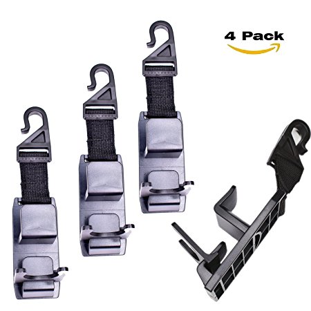 Car Seat Headrest Hooks Strong Durable Backseat Headrest Hanger Storage For Handbags, Purses, Coats, and Grocery Bags Universal Vehicle Car Seat Back Headrest Bottle Holder Pack of 4 By RT CARE