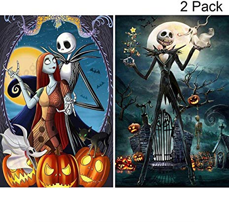 2 Pack 5D Full Drill Diamond Painting Kit, KISSBUTY DIY Diamond Rhinestone Painting Kits for Adults and Beginner Jack Skellington Diamond Arts Craft Home Decor, 15.8 X 11.8 Inch (Halloween Skull Jack)