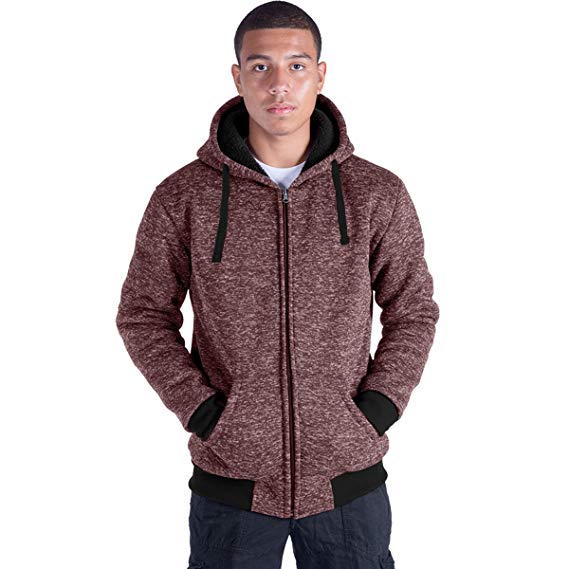 Eurogarment Plus Size S-5XL Marled Heavyweight Fleece Hoodie for Men Sherpa Lined Full Zip up Long Sleeve Winter Jacket Coat