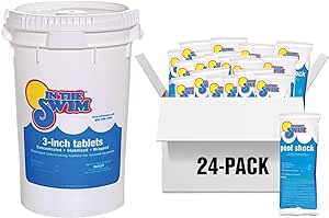 In The Swim Chlorine and Shock Bundle for Sanitizing Swimming Pools – Includes 50 Pound Bucket of 3 Inch Stabilized Chlorine Tablets and 24 x 1 Pound Bags of 68% Cal-Hypo Pool Shock
