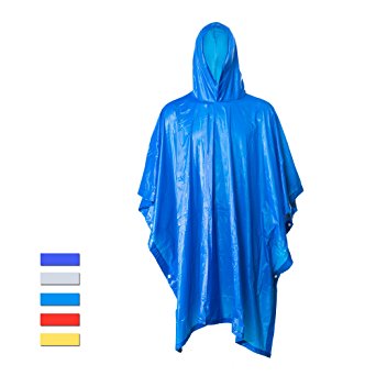 H&C Portable Raincoat Rain Poncho with Hoods and Sleeves