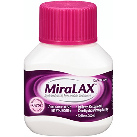 MiraLAX, Unflavored/Grit Free Laxative Powder,  4.1 Ounces, 7 Doses