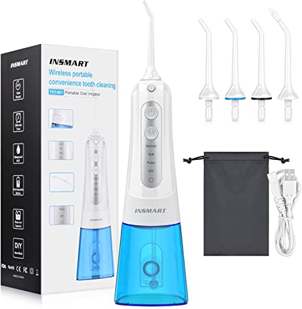 Cordless Water Flosser Teeth Cleaner, INSMART Professional 300ML Tank DIY Mode USB Rechargable Dental Oral Irrigator for Home and Travel, IPX7 Waterproof 3 Modes Water Flosser for Oral Care