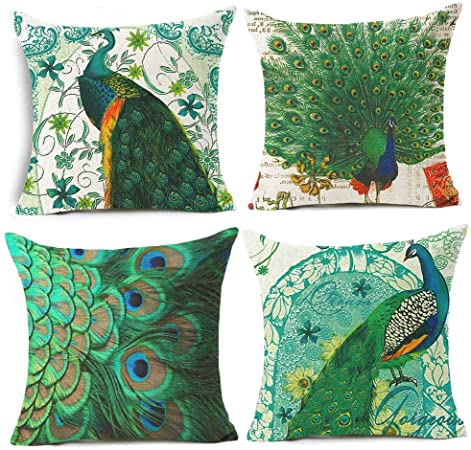 SLS Cotton Linen Decorative Throw Pillow Case Cushion Cover Lion Piillow case 18"X18 Color Peacock