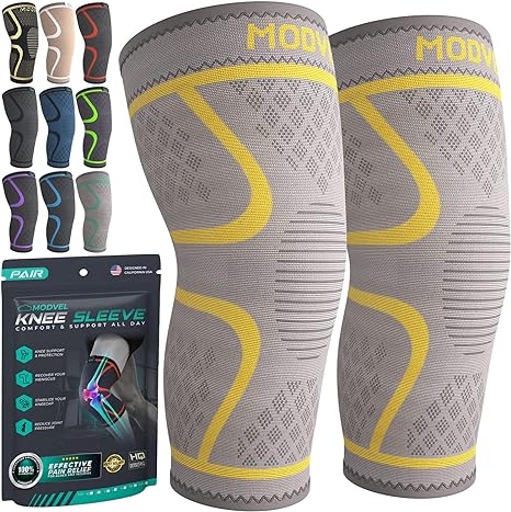 MODVEL 2 Pack Knee Compression Sleeve | Best Knee Brace | Knee Support for Arthritis, ACL, Meniscus Tear, Running, Biking, and Sports | Joint Pain Relief.