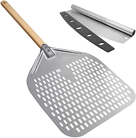 Perforated Pizza Peel, Professional Anodized Aluminum Pizza Paddle with Detachable Handle 12 Inch Rectangular Pizza Turning Peel for Baking Homemade Pizzas