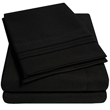 1500 Supreme Collection Extra Soft Twin XL Sheets Set, Black - Luxury Bed Sheets Set With Deep Pocket Wrinkle Free Hypoallergenic Bedding, Over 40 Colors, Twin XL Size, Black