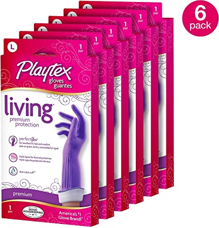 Playtex Living Reuseable Rubber Cleaning Gloves, Premium Protection (Large, Pack - 6)