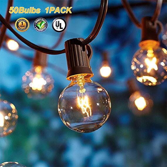 Upook Globe String Lights G40 UL Listed for Indoor Outdoor Commercial Decor 50Ft with 50 Clear Bulbs Old Fashion Vintage Patio Cafe Party Wedding Garden Backyard Deck Yard Gazebo