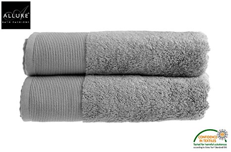 Absorbent Towel Bath Towels 60% Bamboo & 40% Cotton Marlborough Collection by Allure Bath Fashions 2 x Quick Dry Bath Towels Set 70 x 125cm 550gsm in Silver Grey (Silver Grey, 2x Bath Towels)