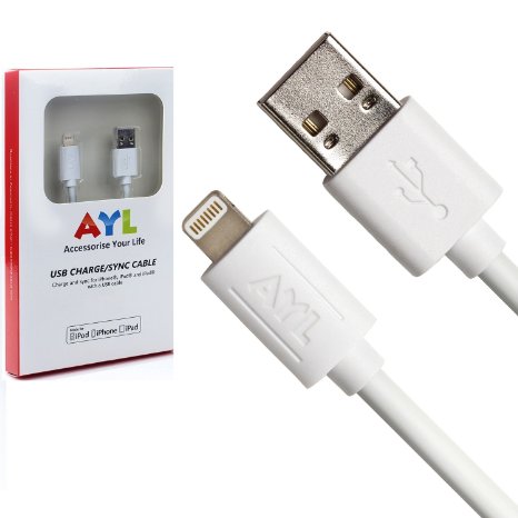 Apple MFI Certified AYL 8-Pin Lightning to USB Cable 3 Feet  09 Meter with Ultra-Compact Connector Head - Made For iPhone 6 Plus 5s 5c 5 iPad Air mini mini 2 mini 3 iPad 4th gen iPod touch 5th gen and iPod nano 7th gen White
