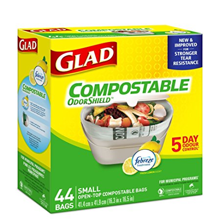Glad 100% Compostable OdourShield  Easy-Tie  Small Bags, Lemon Scent, 44 Count