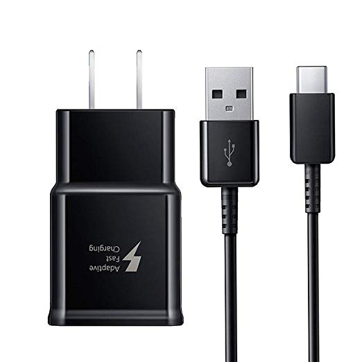 Adaptive Fast Charger , for Samsung GalaxyS9 / S9   / S8 / S8 Plus/Active / Notes 8 and Above,Wall Charger[Black]  Cable[Black]