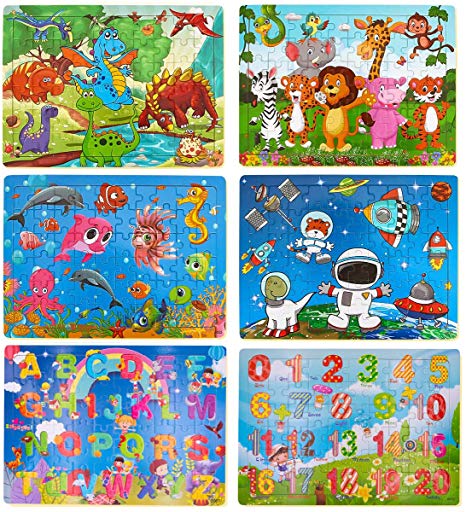 Puzzles for Kids Ages 3-8, FUNYU Toddler Wooden Jigsaw Puzzles 60 Pieces Preschool Educational Learning Toys Set Puzzles for Boys and Girls Gifts (6 Pack)