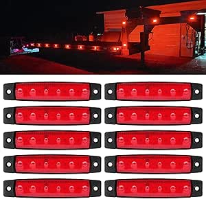 FXC 10x 6 LED Red Clearence Truck Bus Trailer Side Marker Indicators Light Tail Taillight Brake Stop Lamp 12V