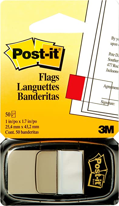 Post-it Flags, White, 1 Inch Wide, 50 per Dispenser, 1 Dispenser per Pack (680-6 (36))