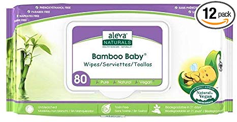 Aleva Naturals Bamboo Baby Wipes Travel, 30 Count (Pack of 12)