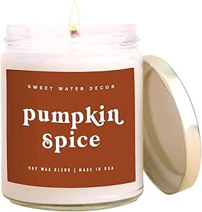 Sweet Water Decor Pumpkin Spice Soy Candle | Pumpkin, Cloves, Buttercream, Cinnamon, Smoke Embers, Vanilla Scented Candle for Home | 9oz Clear Jar Candle, 40 Hour Burn Time, Made in the USA