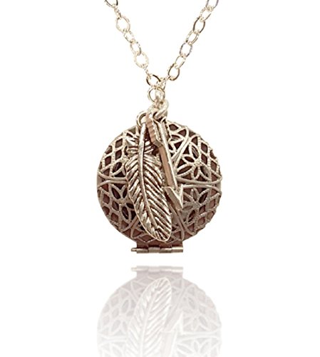 Feather and Arrow Silver-tone Aromatherapy Necklace Essential Oil Diffuser Locket Pendant Jewelry w/reusable felt pads!