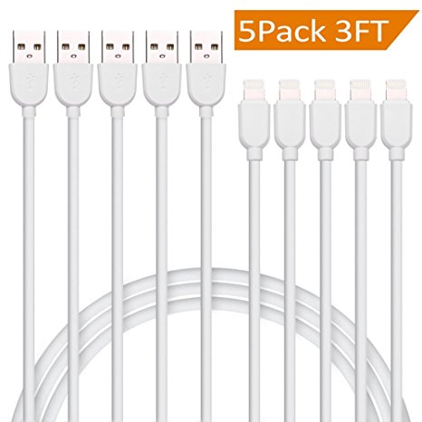 TNSO iPhone Cable 5Pack 3FT Extra Long Nylon Braided 8 Pin Lightning Cable USB Charger Cord Compatible with iPhone 7/7 Plus/6S/6S Plus,5/5S/SE,iPad,iPod