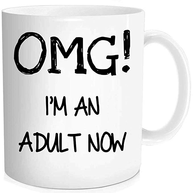 WalDeal 1 Piece, Funny 16th 18th 21th Birthday Gifts, OMG, I'm An Adult Now. Coffee Mug, 11-OZ Fine Bone Ceramic White