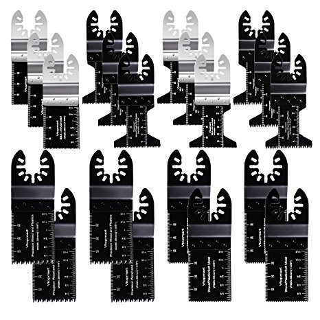 Vtopmart 20 Pcs Oscillating Saw Blades, Professional Wood/Metal/Plastic Universal Multitool Quick Release Saw Blades for Fein Multimaster, Ryobi, Milwaukee and More