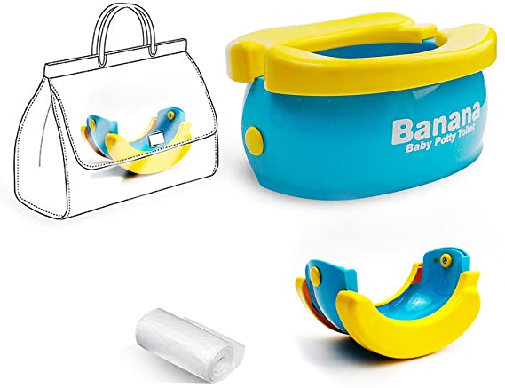 WISHTIME Potty Training Seat - Cute Banana Toilet Seat Trainer Portable Foldable Potty for Kids Boys Girls