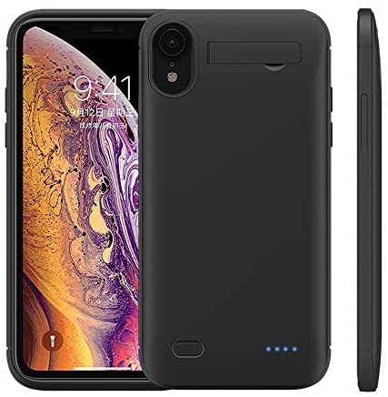 Battery Case for iPhone XR, [7200mAh] Slim Portable Protective iPhone Charging Case Backup Power Bank Battery Case Compatible with iPhone XR，Charging case with Stand (6.1 inch)-Black