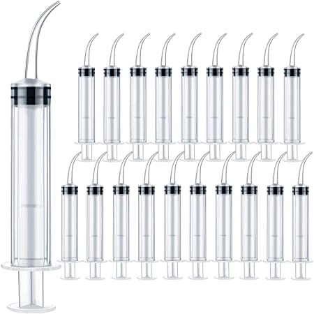 20 Pieces 12ml Dental Syringes with Curved Tip Dental Irrigation Syringes Disposable Plastic Dental Syringes Mouthwash Cleaner for Oral Care (Without Scale)