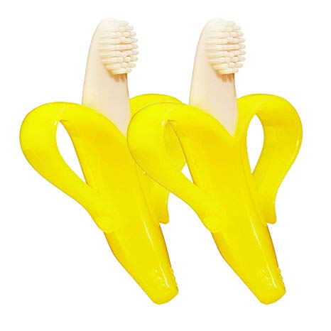 Baby Banana Infant Training Toothbrush and Teether, Yellow, Count of 2