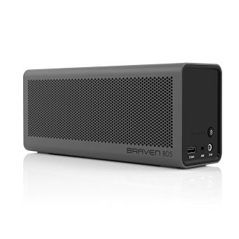 BRAVEN 805 Portable Wireless Bluetooth Speaker [18 Hour Playtime] Built-In 4400 mAh Power Bank Charger - Gray / Black