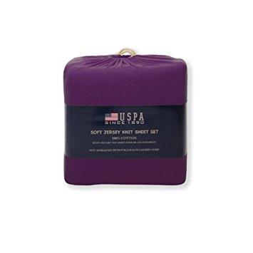 U.S. Polo Assn. Solid Jersey Cotton Sheet Set, Twin, Purple Passion