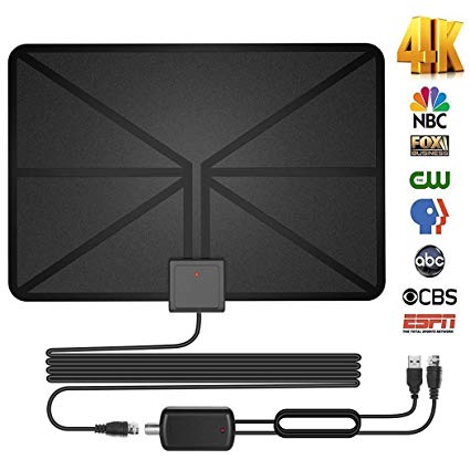 TV Antenna Indoor Digital Antenna - Amplified HDTV Antenna 60 Mile Range Support 4K 1080P, VHF UHF Freeview Channels with Detachable Amplifier, Power Adapter and 13.2ft Longer Coax Cable