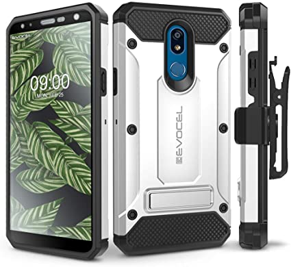 LG K40 Case, Evocel [Explorer Series Pro] Premium Full Body Case with Glass Screen Protector, Belt Clip Holster, Metal Kickstand for LG K40, Silver