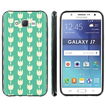 Samsung Galaxy J7 2015 / J700H / J700T Deluxe Phone Case Designed in USA by [TalkingCase] Black Premium Thin Gel Phone Cover Ultra Flexible Slim TPU J7 2015,J700T [Floral 08] Design