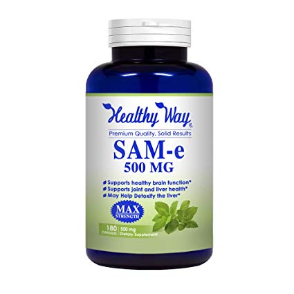 Healthy Way Pure SAM-e 500mg 180 Capsules (S-Adenosyl Methionine) Supports Joint Health & Brain Function - NON-GMO USA Made 100% Money Back Guarantee - Order Risk Free!