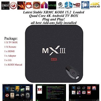 Kukele Unlocked MXIII-G XBMC KODI 15 Addons Fully Loaded 8GB ROM Amlogic S812 Quad Core Google Android 44 Kitkat Smart IPTV TV BOX Mini PC Internet Streaming Media Pre-loaded Player and XBMC KODI Manual and Apps Showbox etc Pre-installed