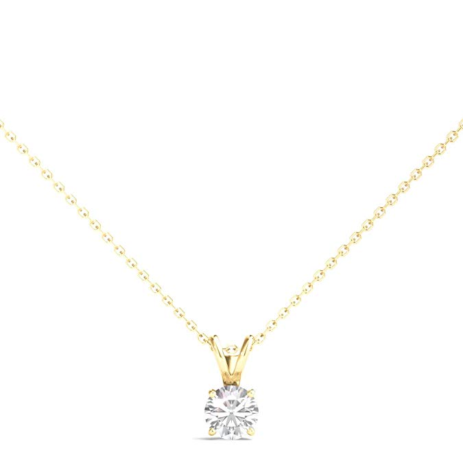 Diamond Studs Forever 14K Yellow Gold Solitaire Pendant With Chain (IGI USA Certified, IJ/I3)
