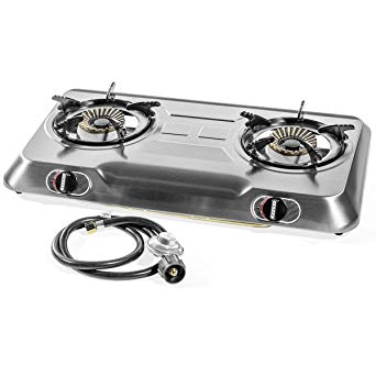 XtremepowerUS Deluxe Propane Gas Range Stove 2 Burner Stainless Steel Cooktop Auto Ignition