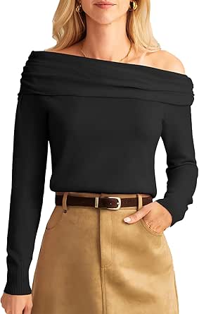 GRACE KARIN Women's Long Sleeve Off The Shoulder Pullover Sweater Top