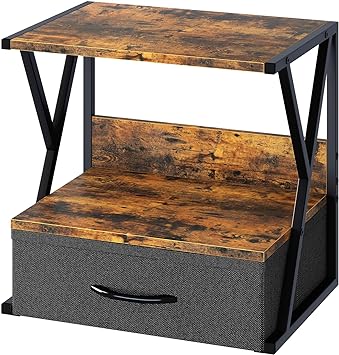 aboxoo Printer Stand for Desk with Storage Drawer, 2 Tier Desktop Or Under Desk Shelf, Multi-Purpose Desk Organizer for Home Office, fit Fax Machine/3D Printer/Scanner, Rustic Brown