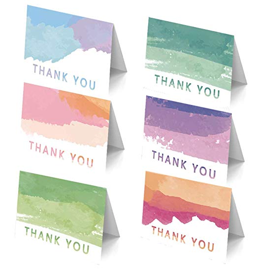 Thank You Cards Boxed Set Ombre Watercolor - 48 Bulk Thank You Notes Cards Blank Inside, Baby Shower, Birthday, Wedding, Bridal Shower Occasions Thank, Closed Sticker and Envelopes Included (rainbow)