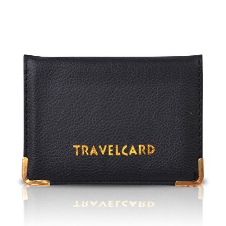 Black Soft Leather Travel Card Bus Pass Credit Card ID Card Wallet Cover Case Holder