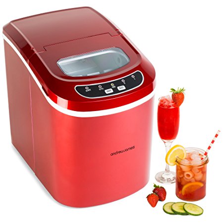 Andrew James Compact Counter Top Ice Maker Machine Makes 15kg Ice Per Day (Red)