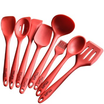 TTLIFE Premium Silicone Kitchen Spatula Utensil Set-8 Pieces with Turner, Slotted spoon, Ladle, Spoon, Spoon Spatula, Spooula, Spatula, Basting brush（Red）