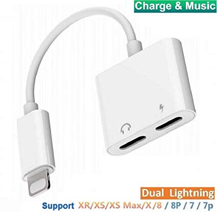 Headphone Adapter Compatible for iPhone XR Adapter [Audio Charge Call Volume Control ] Dual Ports Adapter Splitter Compatible for iPhone XS/Xmax/XR/X/8/8p/7/7p