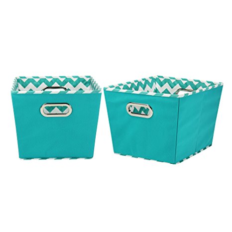 Household Essentials 90-1 Medium Tapered Decorative Storage Bins | 2 Pack Set Cubby Baskets | Aqua Chevron