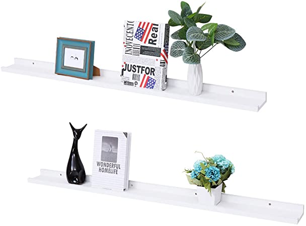 Set of 2 Picture Ledge Floating Frame Shelves Wall Shelf Mounted for Photo Frames Display (White, 59 inch)