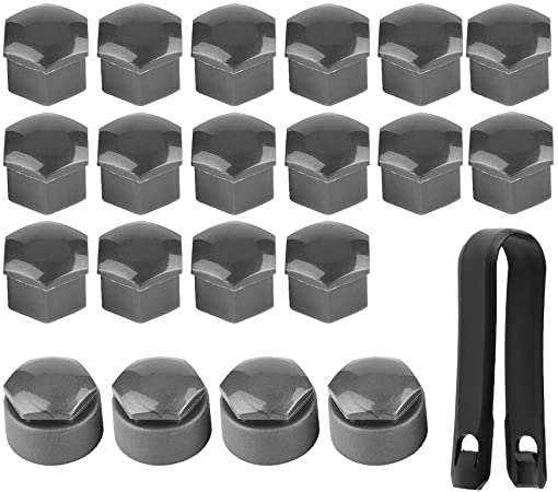 Qiilu 20pcs Lug Nut Covers Universal 17mm Wheel Lug Nut Center Cover Bolt Cover Caps with Extractor for Wheel